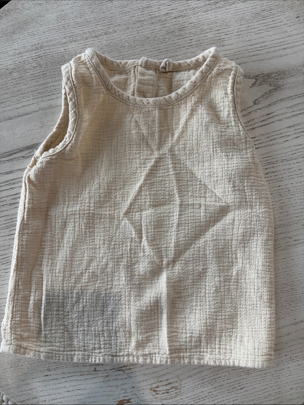 Quincy Mae Cream Textured Sleeveless Kids Top